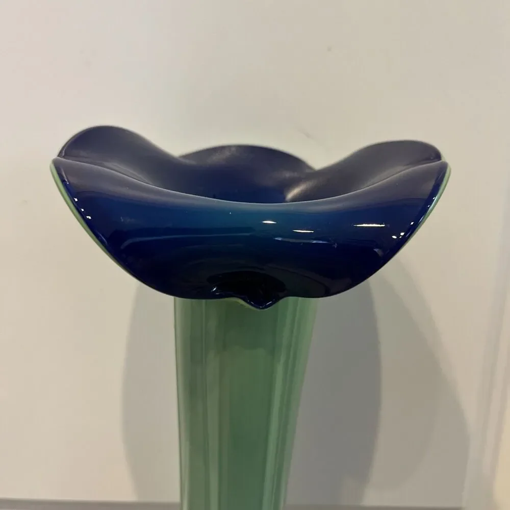 VNTG hand blown “Jack in the Pulpit” art glass vases MCM set of 2 swung glass ￼